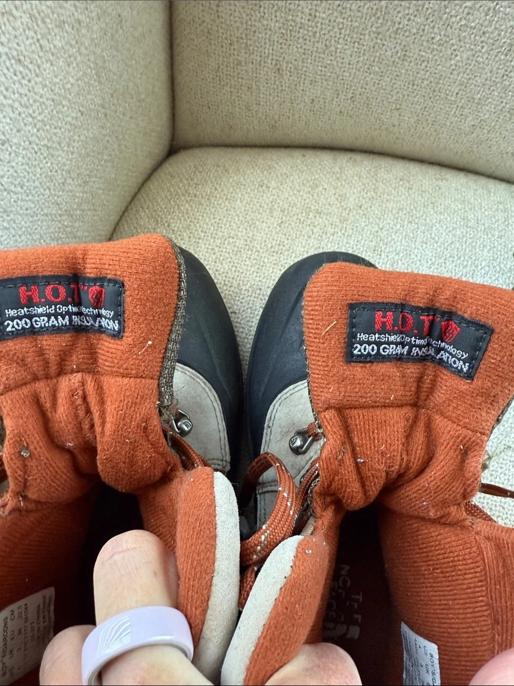 The North Face Kids Tan and Orange Insulated Hiking Boots kids 4